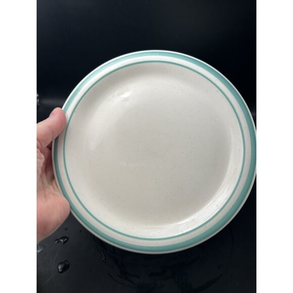 Rego 7-3/16" Round Plate Turquoise Rim Speckled Set 4 Restaurant Ware C 768-C4 - Picture 2 of 7